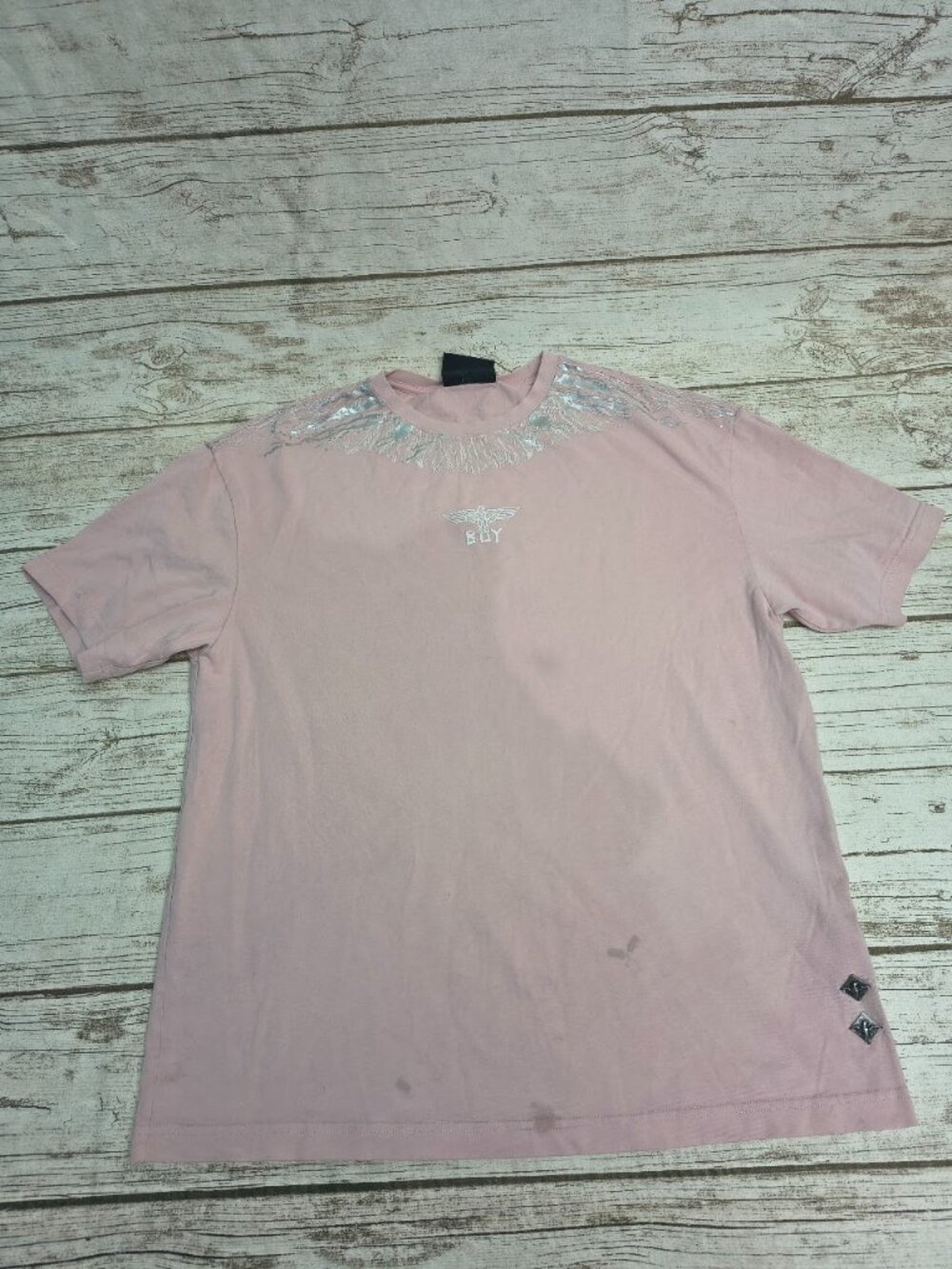 BOY London Dusty Pink Fringe Graphic T Shirt Size M